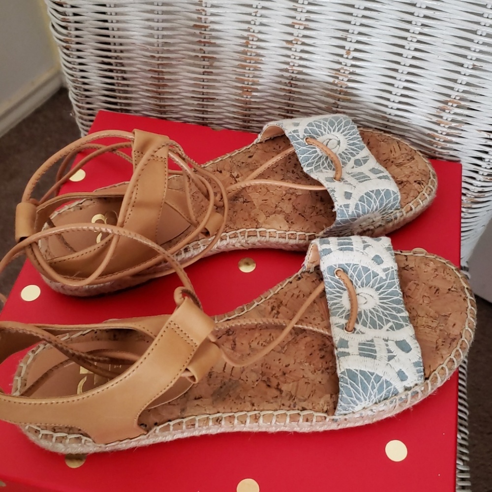 Lace up Espridril sandals, , blue and white
